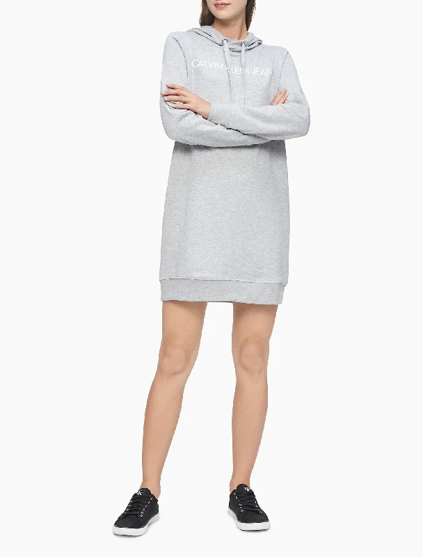 Calvin Klein French Terry Hooded Sweatshirt Dress - Women Hoodie with Toggle Buttons Decorative Unique