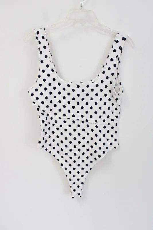 NEW Teenbell White Navy Blue Polka Dotted Bodysuit Tank | XL scoop neck tank