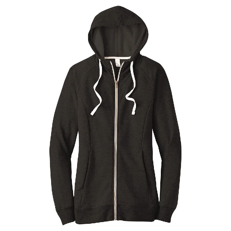 District Women's Black Perfect Tri French Terry Full-Zip Hoodie Hoodie with Cuffed Sleeves Snug Secure