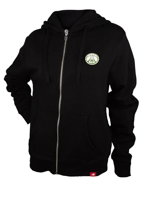 Women's Sportiqe Ally Ball Logo Black Milwaukee Bucks Full-Zip Hooded Sweatshirt Hoodie with Half-Zip Sporty Casual