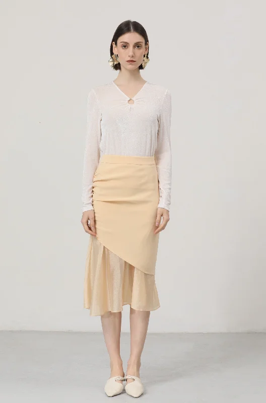 LINDONG | Mira Side Gathered Skirt silk skirt smooth