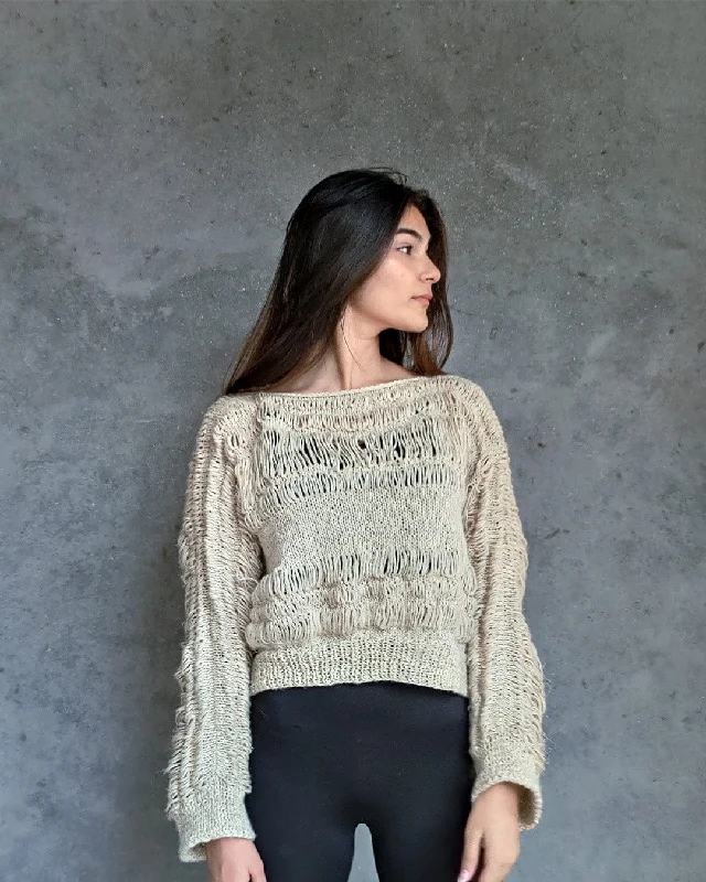 Gypsy White Wool Hemp Pullover Bolero Style Sweater