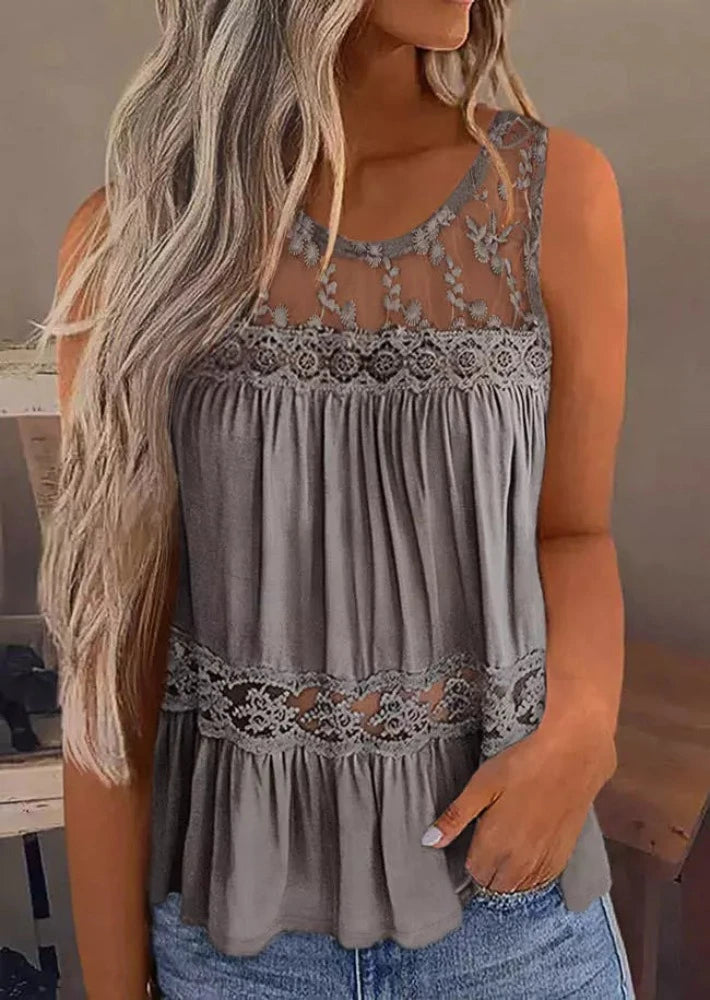 Women's Embroidered Gray Lace Tank Top soft tank top