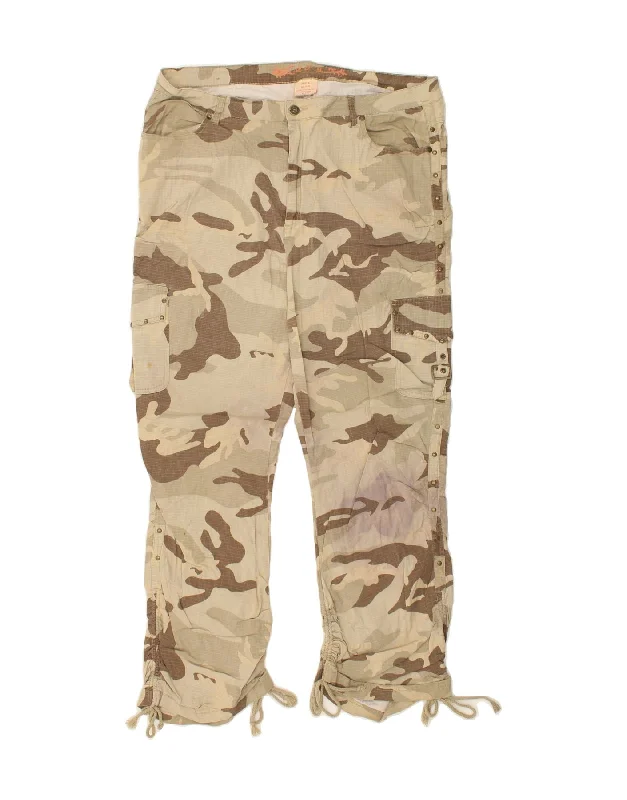VINTAGE Womens Straight Cargo Trousers UK 19/20 2XL W38 L31 Beige Trousers sophisticated sleek
