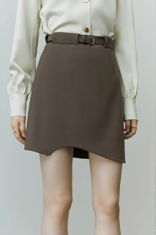 Fansilanen | Aelis Brown Asymmetrical Mini Skirt leather skirt sleek