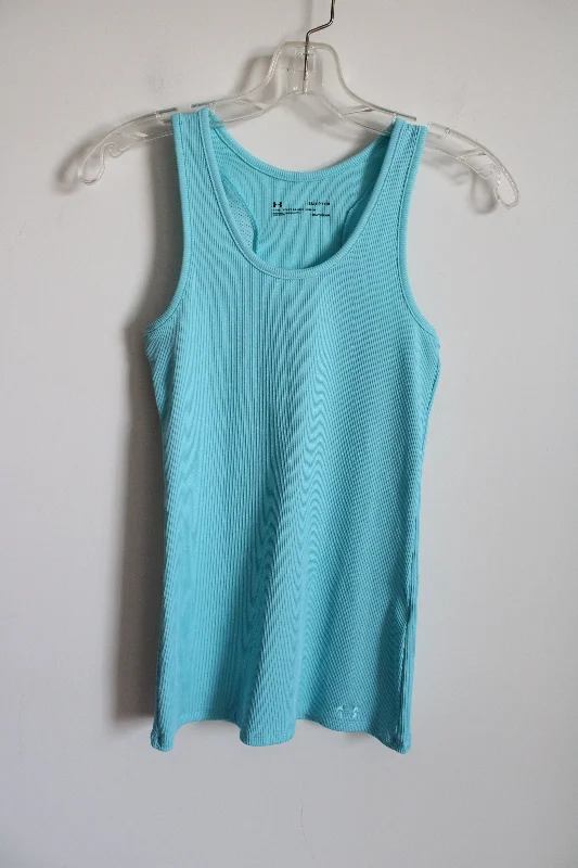 Under Armour Light Blue Ribbed HeatGear Tank | S peekaboo tank top