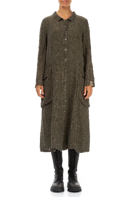 Stylish Long Silver Sage Mélange Linen Jacket Faux Fur Fabric Real Fur Fabric Shearling Fabric