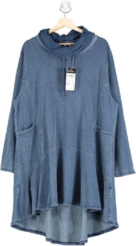 Ulla Popken Blue Vintage Look Long Pullover UK 24-26 Slit Sleeve Stylish