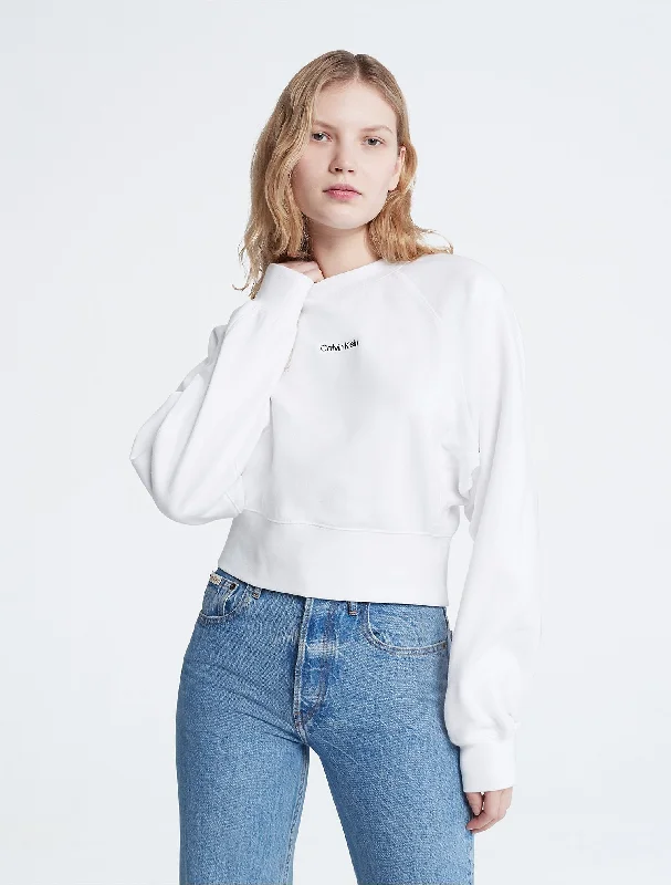 Calvin Klein Standard Logo Cinched Crewneck Sweatshirt - Women Hoodie with Bell Sleeves Flared Feminine