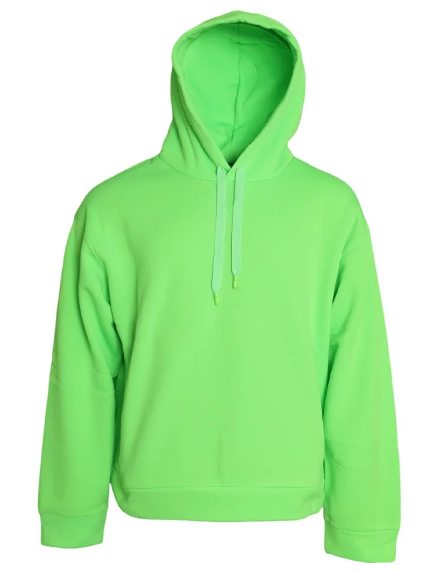 Neon Green Hooded Top Pullover Sweater Button Front Sweater