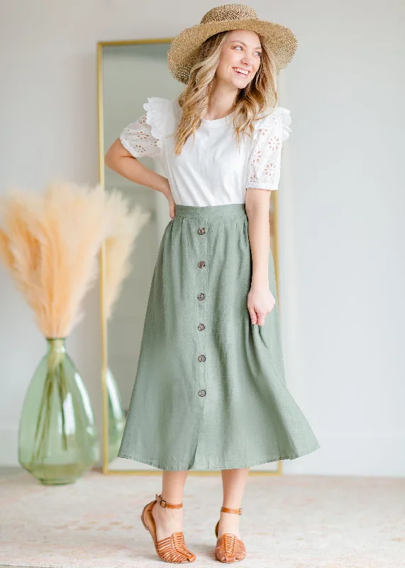 Olive Green Button Up Midi Skirt - FINAL SALE denim skirt fashionable