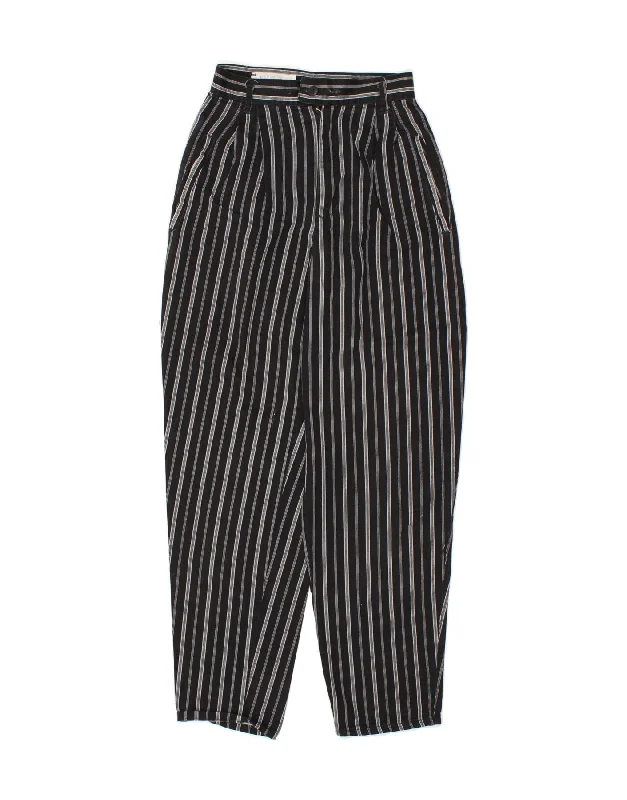 VINTAGE Womens High Waist Casual Trousers IT 34 2XS W24 L28 Black Striped Trousers fashionable trendy