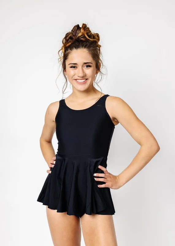 Youth Skirted One-Piece | Black slim fit skirt