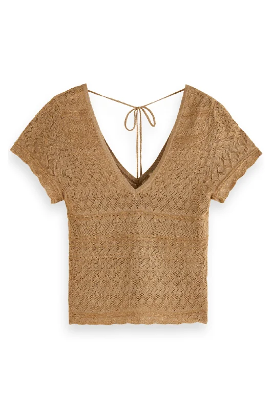 METALLIC POINTELLE PULLOVER GOLD Wrist Length Sleeve