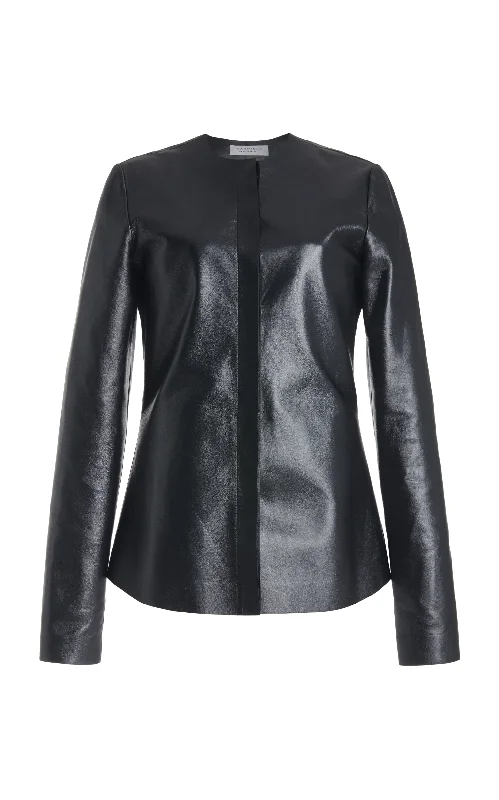 Thales Jacket in Black Metallic Nappa Leather Rayon Fabric Velvet Fabric Corduroy Fabric