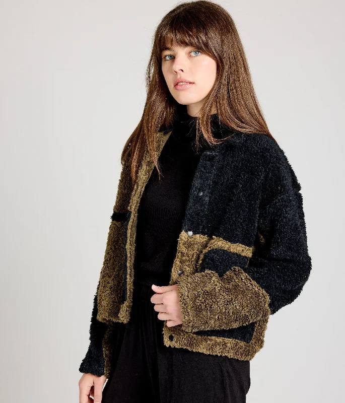 Libby Sherpa Jacket - Black Faux Fur Fabric Real Fur Fabric Shearling Fabric