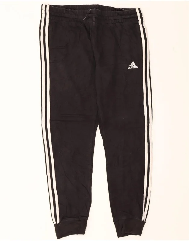 ADIDAS Womens Tracksuit Trousers Joggers UK 14 Large  Black Cotton Trousers sophisticated sleek