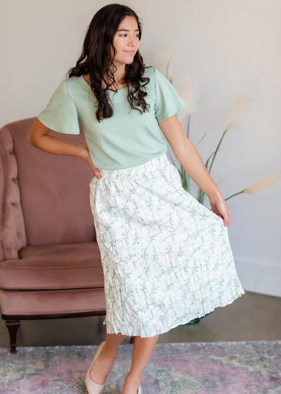 Pleated Green Dot Midi Skirt - FINAL SALE zip skirt side