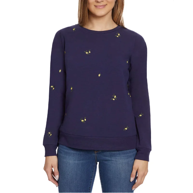 Gloria Vanderbilt Women's  Floral Embroidered Crewneck Pullover Sweater Top Cowl Neck Pullover