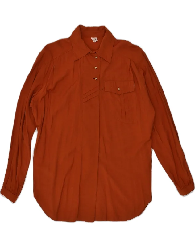 VINTAGE Womens Long Sleeve Pullover Shirt Blouse UK 14 Medium Orange Cold Shoulder Design