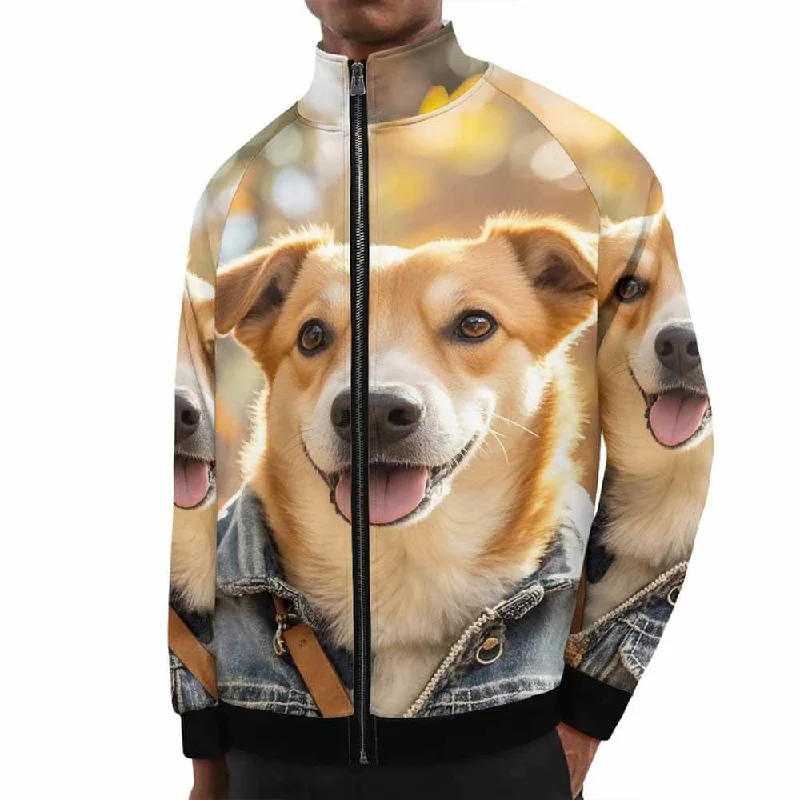 Fall Happy Puppy Collar Zip-Up Jacket Zippered Jacket Buttoned Jacket Snapped Jacket