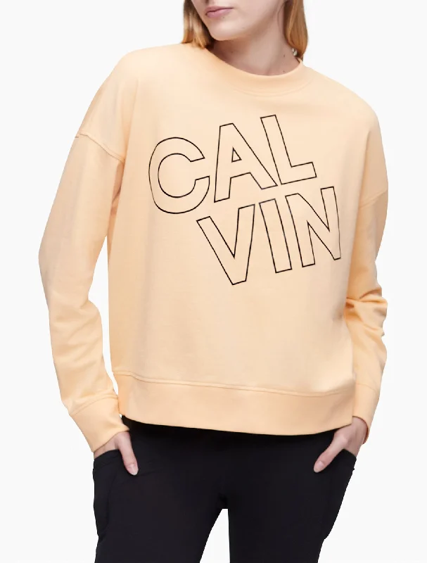 Calvin Klein Performance Outline Logo Crewneck Sweatshirt - Women Hoodie with Relaxed Fit Easy Casual