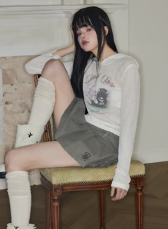 Kitten Thin See-through Pattern Slim Fit Hoodie PUN0021 Hoodie with Toggle Buttons Decorative Unique