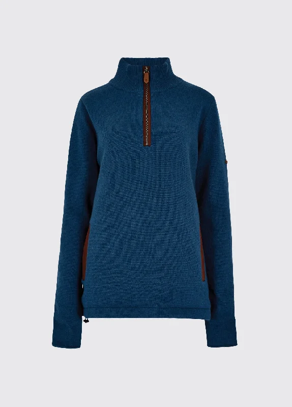 Morrisey Pullover mit Reißverschluss - Peacock Blue Ruffle Sleeve Feminine