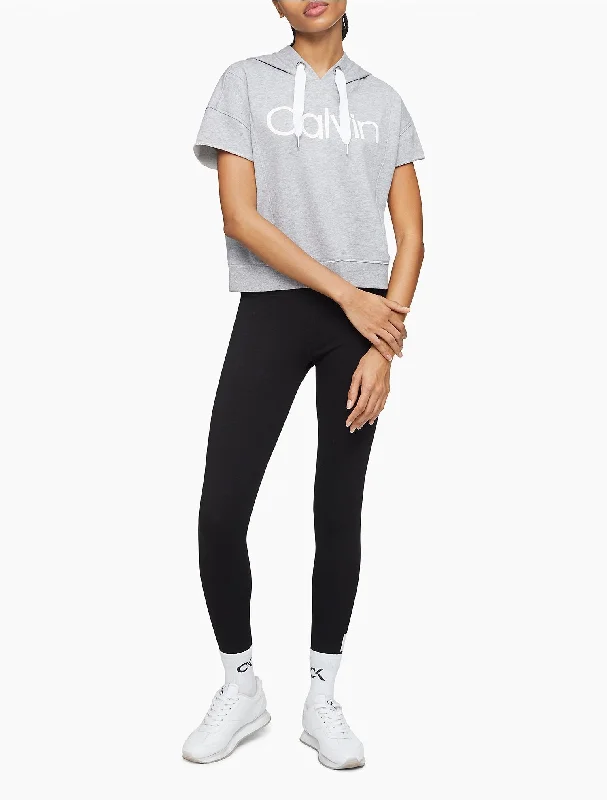 Calvin Klein Performance Logo Cap Sleeve Hoodie - Women Hoodie with Hidden Zipper Minimalist Clean