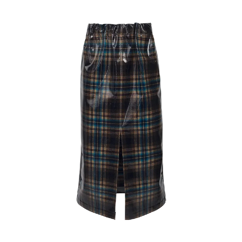 Coated Plaid Midi Skirt corduroy skirt cozy