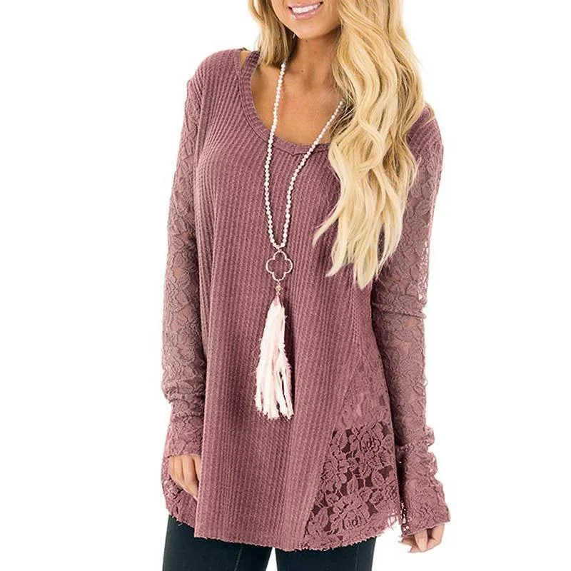 PULLOVER SWEATER WITH LACE SIDE INSERTS One Shoulder Top