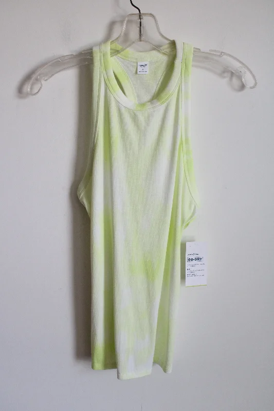 NEW Old Navy Active Yellow White Tie-Dye Ribbed Tank | S mesh tank top