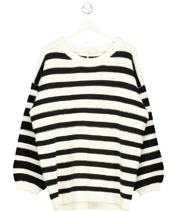 Free People Black Links Striped Pullover UK M Port Neck Pullover