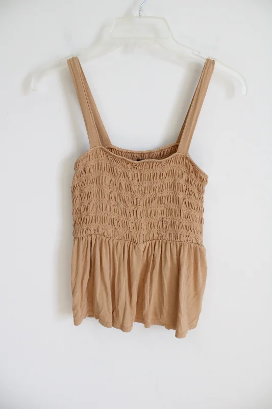 American Eagle Tan Smocked Tank | S fitness tank top