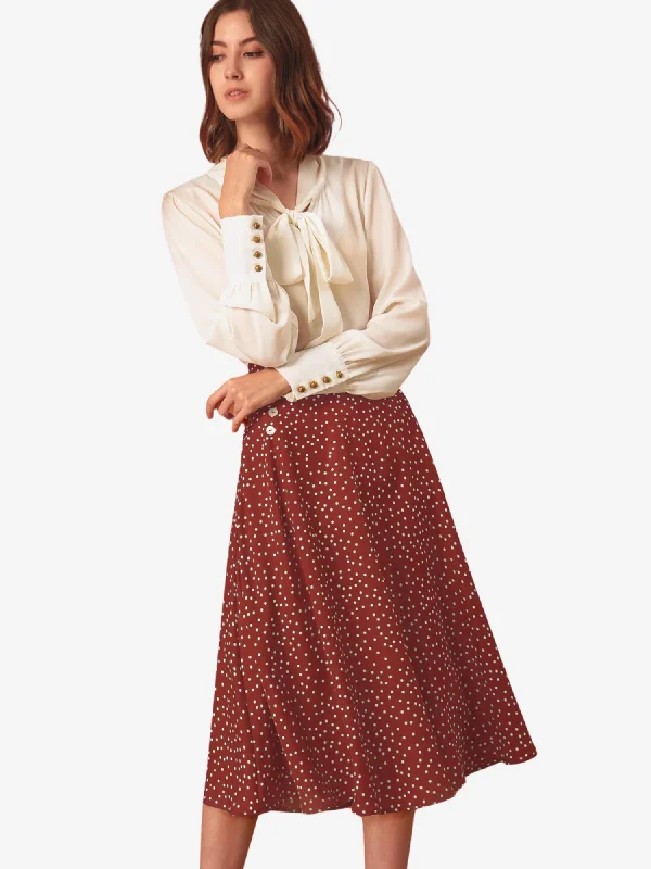 Retro Polka Dot Elastic Waist Vintage A-Line Midi Skirt lace skirt intricate