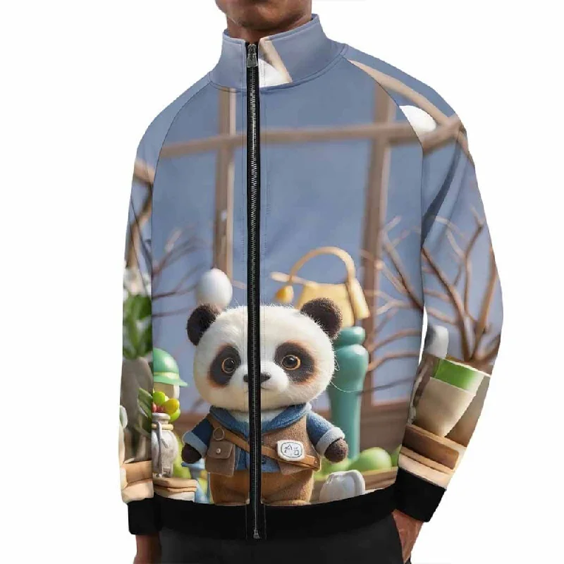 Lovely Felt Panda Stand Collar Zip-Up Jacket Faux Fur Jacket Real Fur Jacket Shearling Jacket