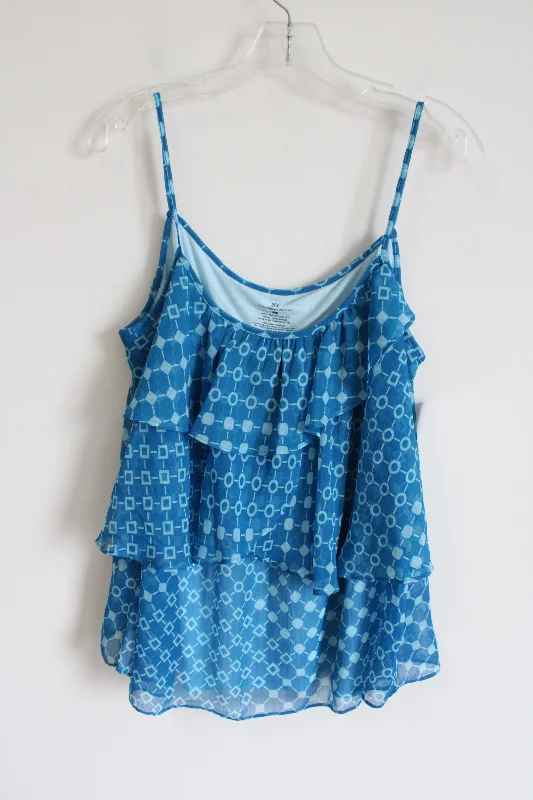 NEW New York & Company Blue Patterned Layered Tank | XL floral tank top