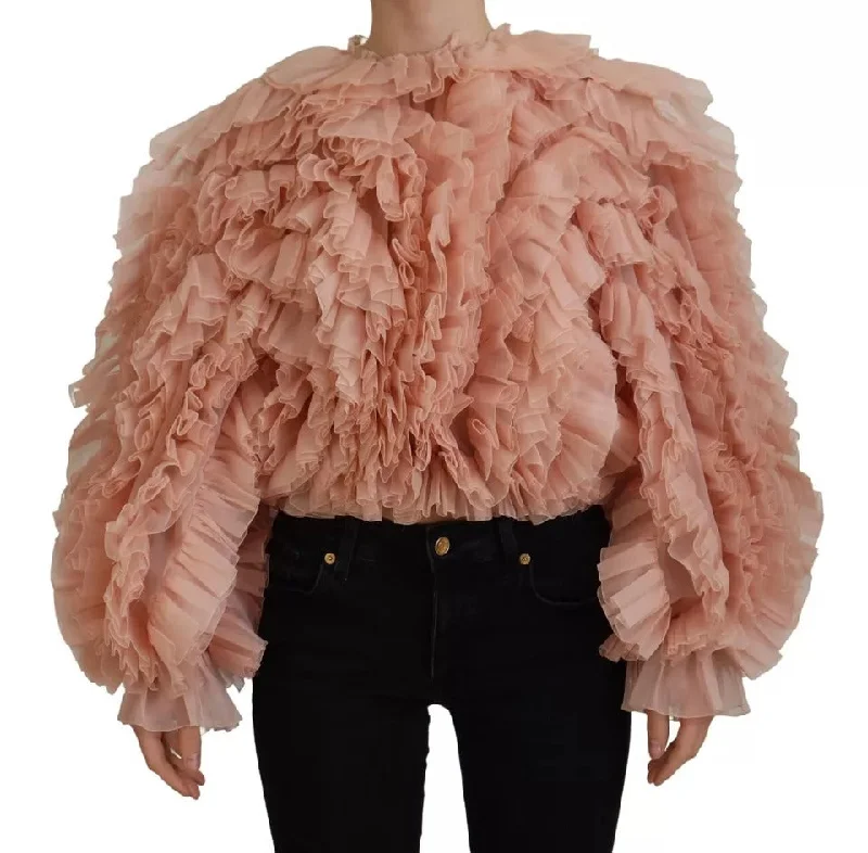 Dolce & Gabbana Pink Ruffles Long Sleeves Pullover Women's Sweater (Pre-Owned) Set Sleeve Pullover