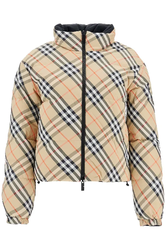 short reversible down jacket 8103928 SAND IP CHECK Nylon Fabric Polyester Fabric Spandex Fabric