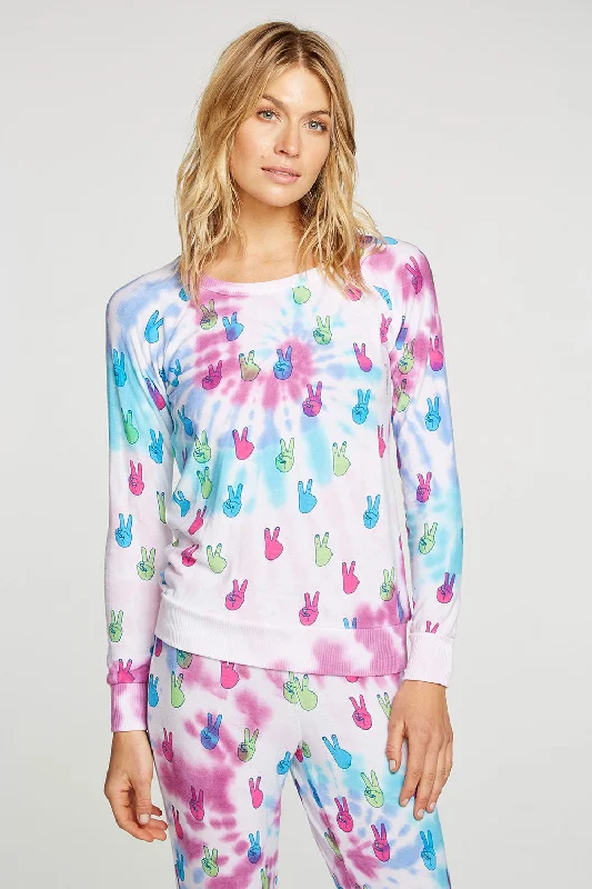 Tie Dye Peace Out Pullover Wrist Length Sleeve