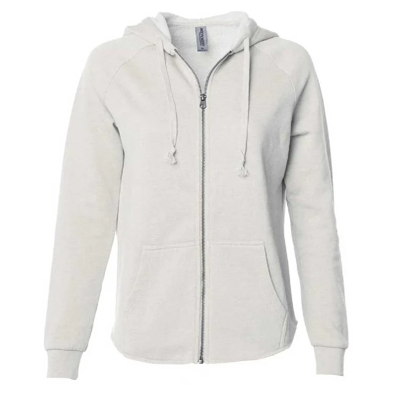 Independent Trading Co. Women's Bone California Wave Wash Full-Zip Hooded Sweatshirt Hoodie with Side Slits Relaxed Casual