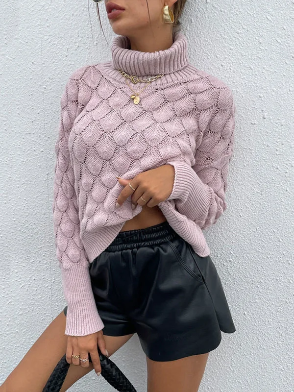 Women's Turtleneck Pullover Diamond Knit Sweater Polo Neck Sweater