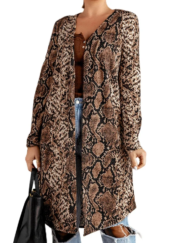 Neutral-toned Snakeskin Cardigan Hooded Cardigan Collared Cardigan Shawl Collar