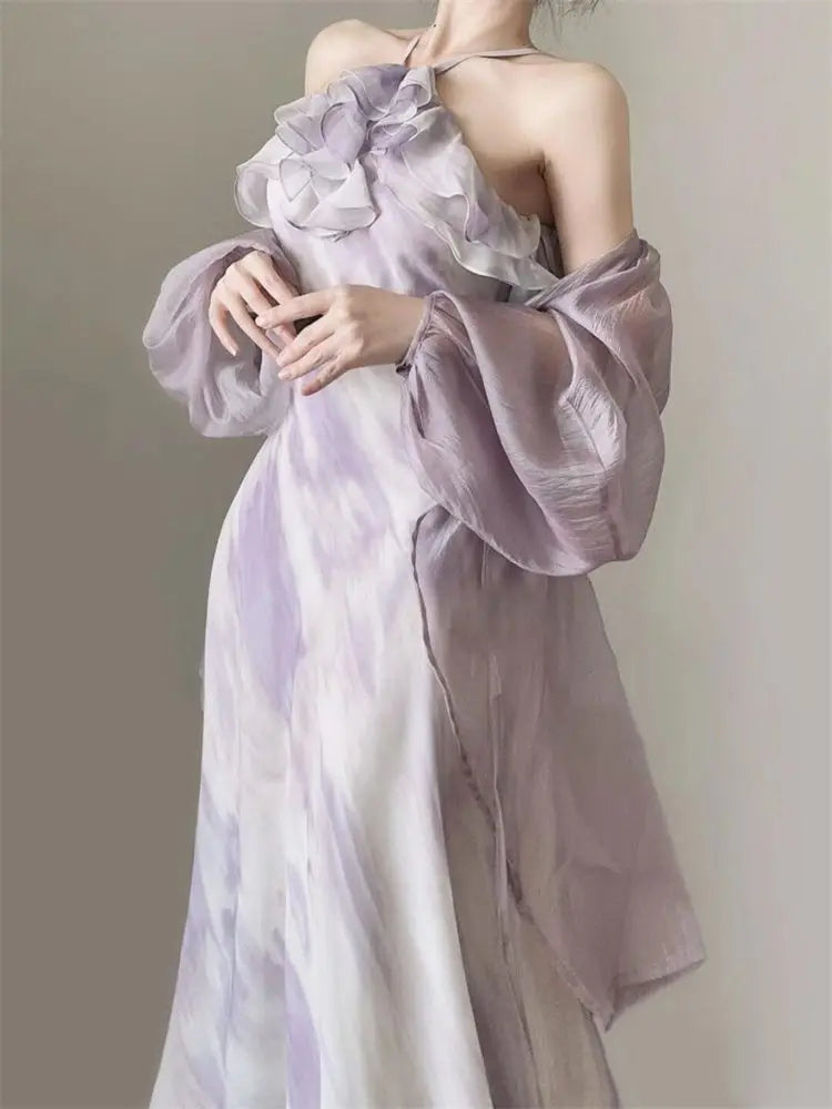 Getadme-French Elegant 2 Piece Set Women Thin Casual Cardigan + Beach Style Print Midi Dress Summer Korean Fashion Outfits Suit Chic Zippered Front Buttoned Front Snap Front Getadme-French Elegant 2 Piece Set Women Thin Casual Cardigan + Beach Style Print Midi Dress Summer Korean Fashion Outfits Suit Chic Zippered Front Buttoned Front Snap Front