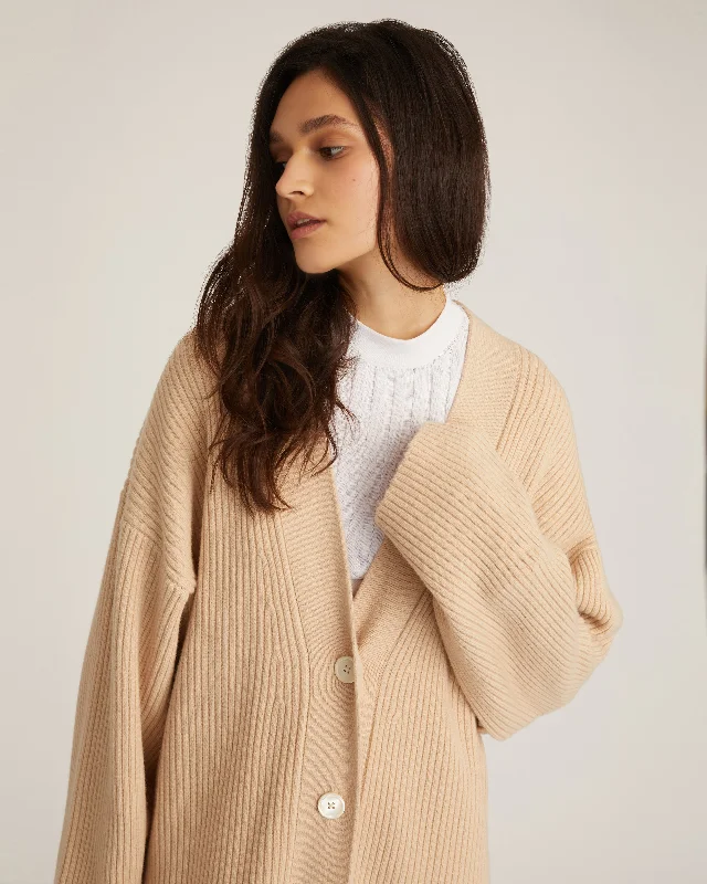 Kyrie Cashmere Blend Midi Cardigan in Affogato Zippered Buttoned Snapped