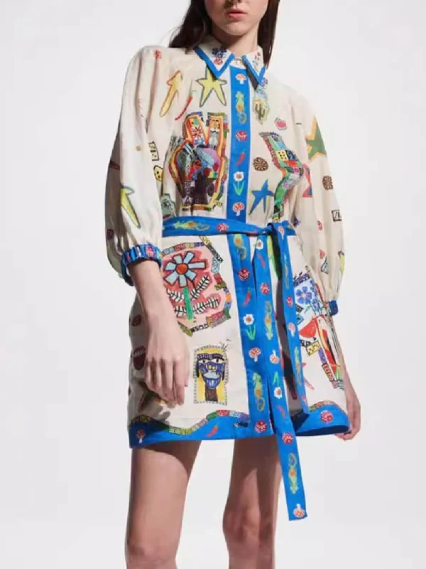 Temperament Peplum Stylish Printed Cardigan Dress Hooded Cardigan Collared Cardigan Shawl Collar