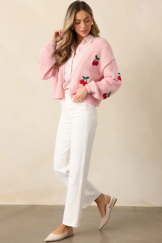 Cherry Trees Light Pink Knit Cardigan Hooded Caped Shawl Collar