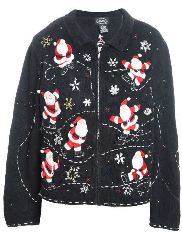 Santa Claus Christmas Cardigan - L Cardigan Knitwear Sweater