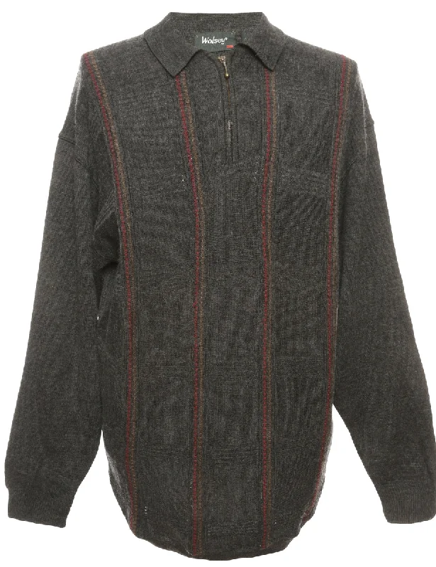 Quarter Zip Dark Grey Cardigan - L Collared Crew Neck Turtle Neck