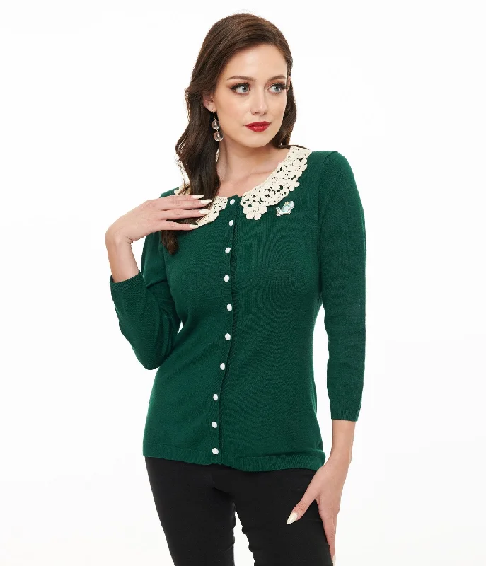 The Golden Girls x Unique Vintage Green & White Lace Sophia Bookworm Cardigan Knit Fabric Woven Fabric Fleece Fabric